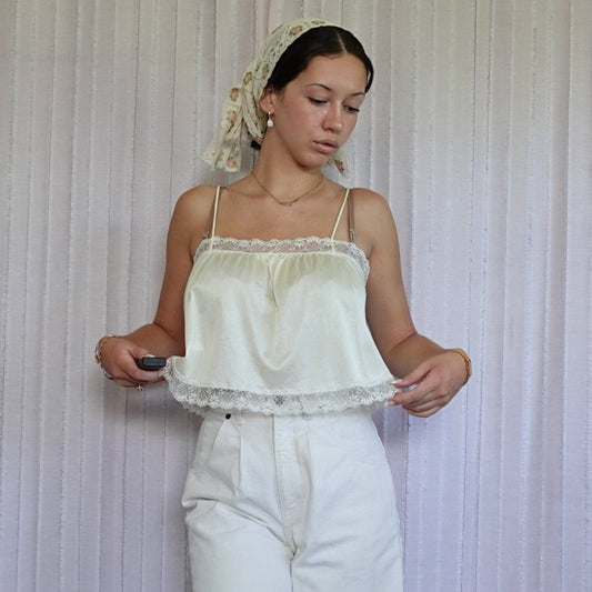 Vintage Cream Satin Lace Blouse