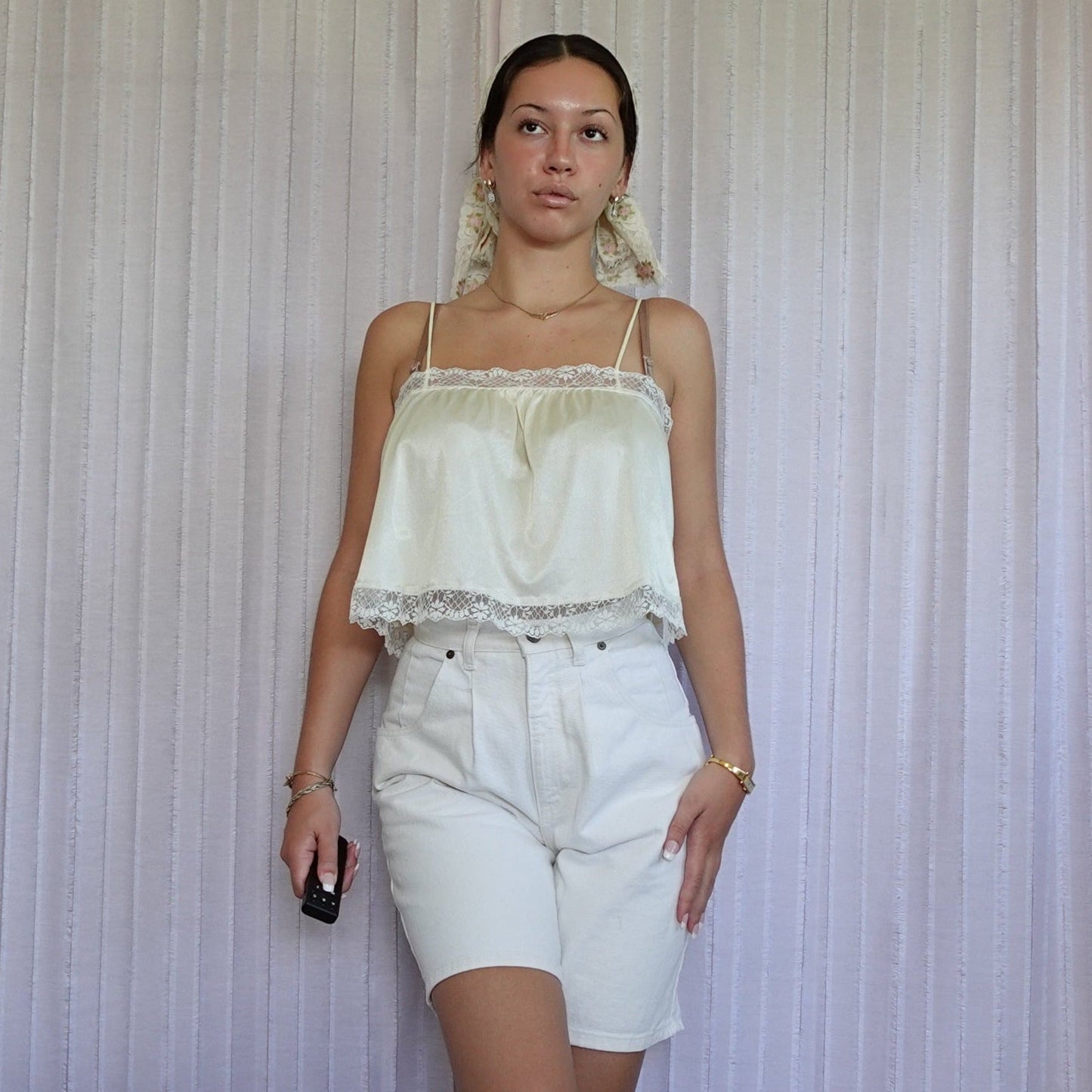 Vintage Cream Satin Lace Blouse