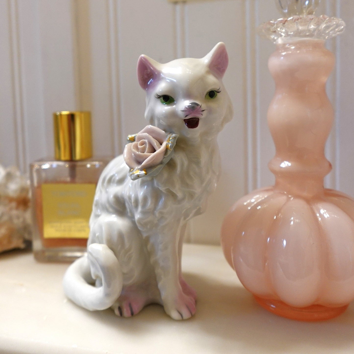 Vintage Ceramic Cat with Rose