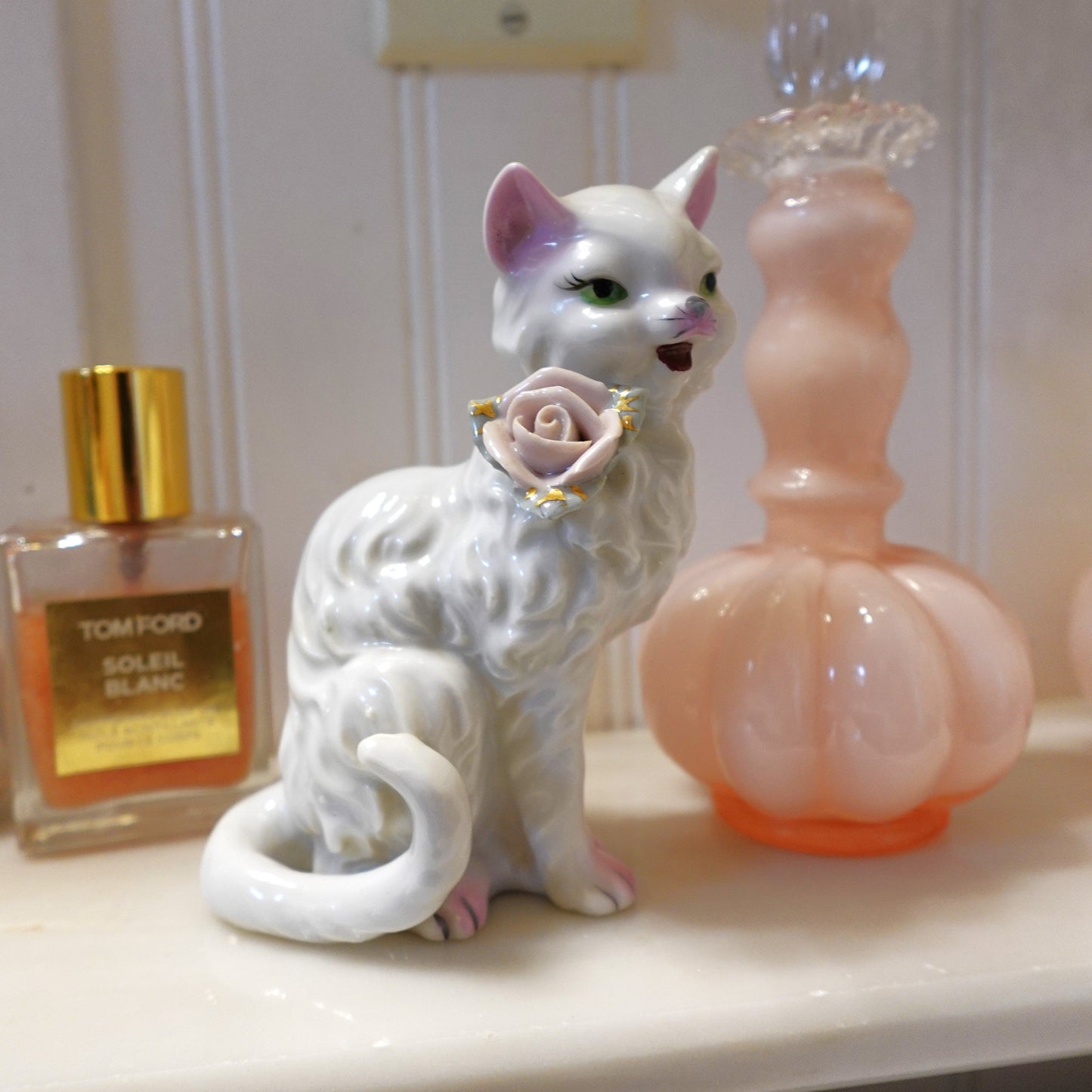 Vintage Ceramic Cat with Rose