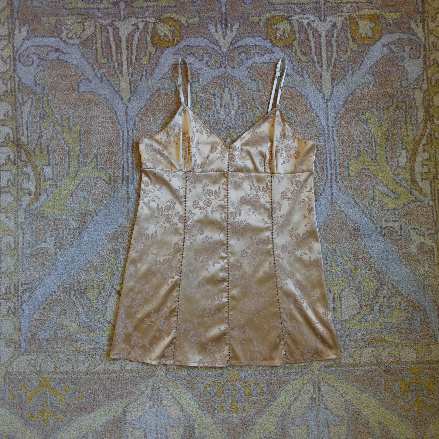 1990s Victoria's Secret Gold Embossed Mini Dress