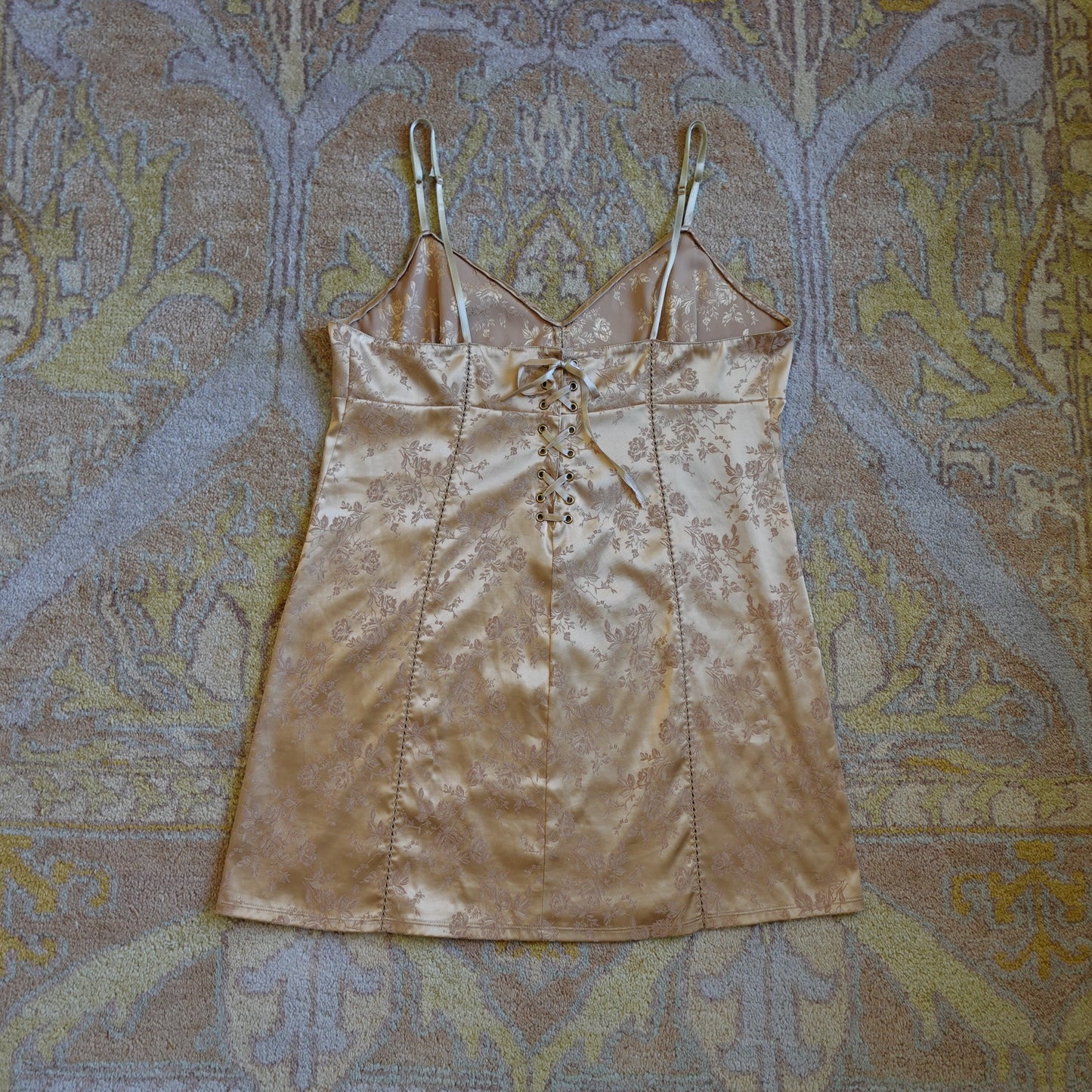 1990s Victoria's Secret Gold Embossed Mini Dress