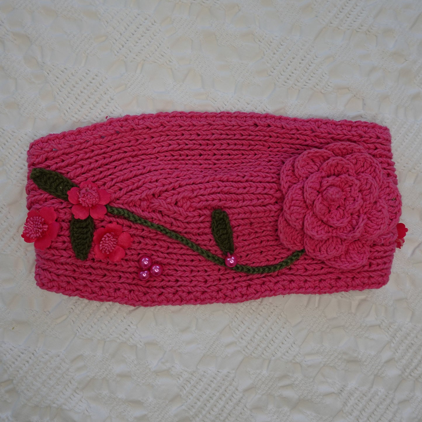 Pink Crochet Floral Headband