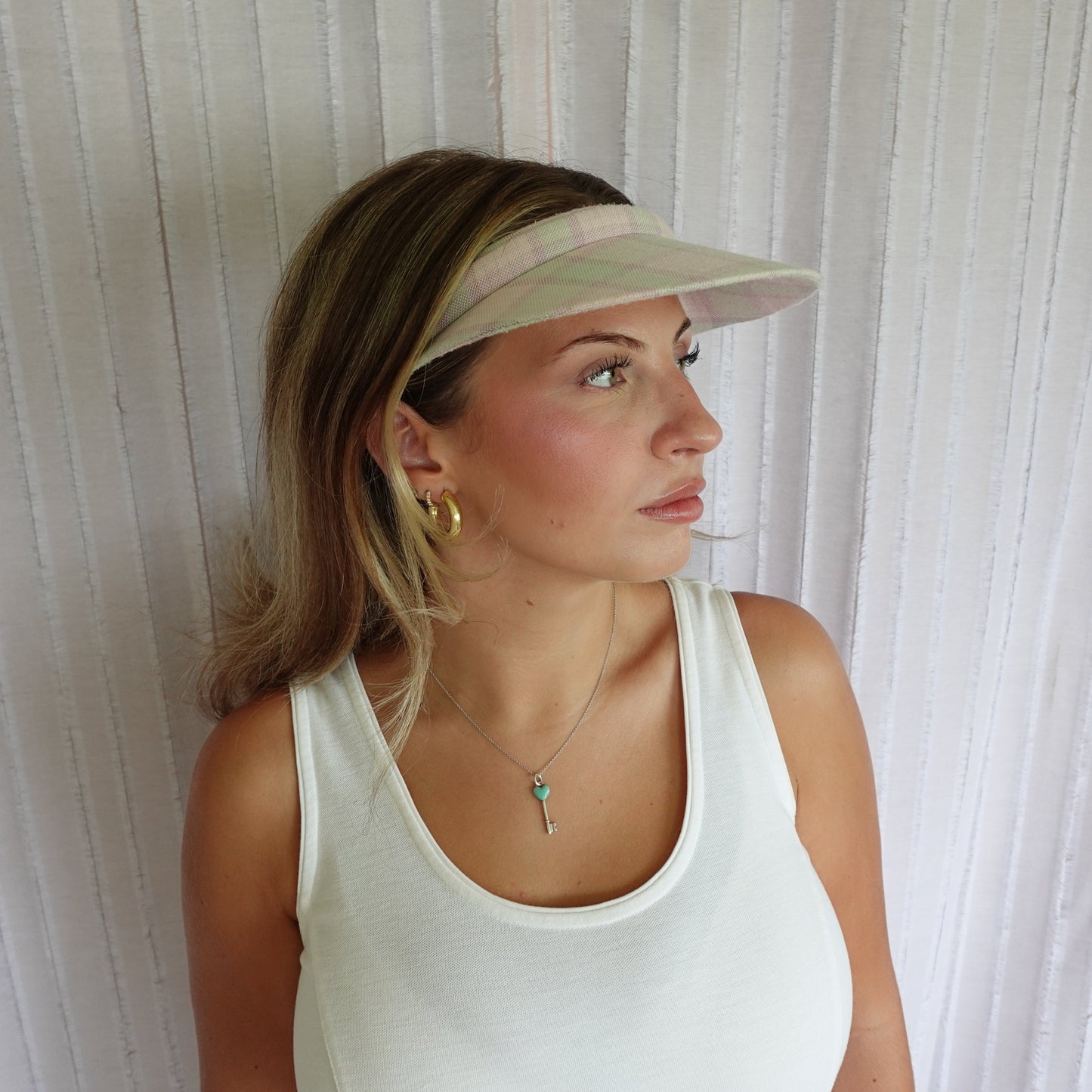 Vintage Pink & Green Gingham Visor