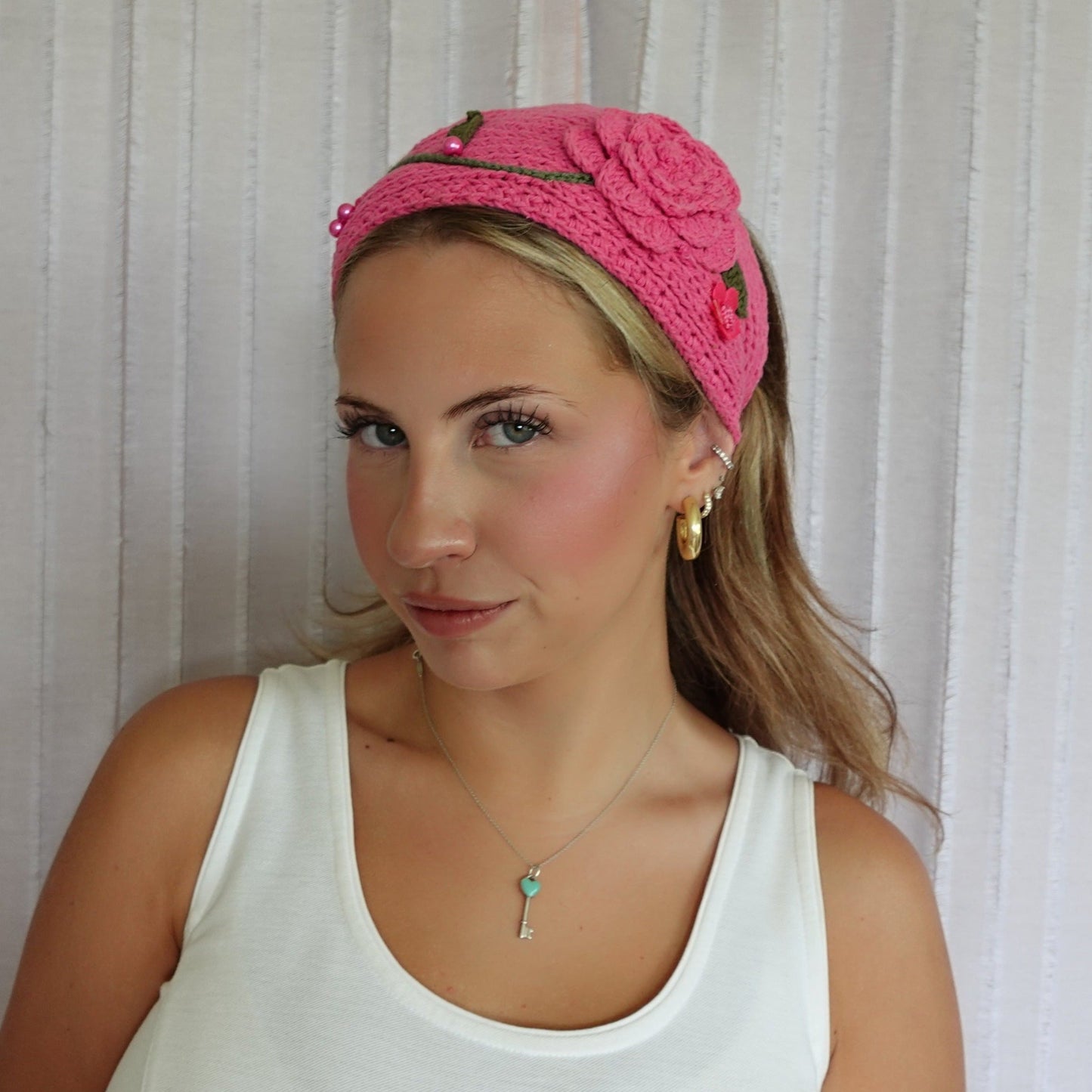 Pink Crochet Floral Headband