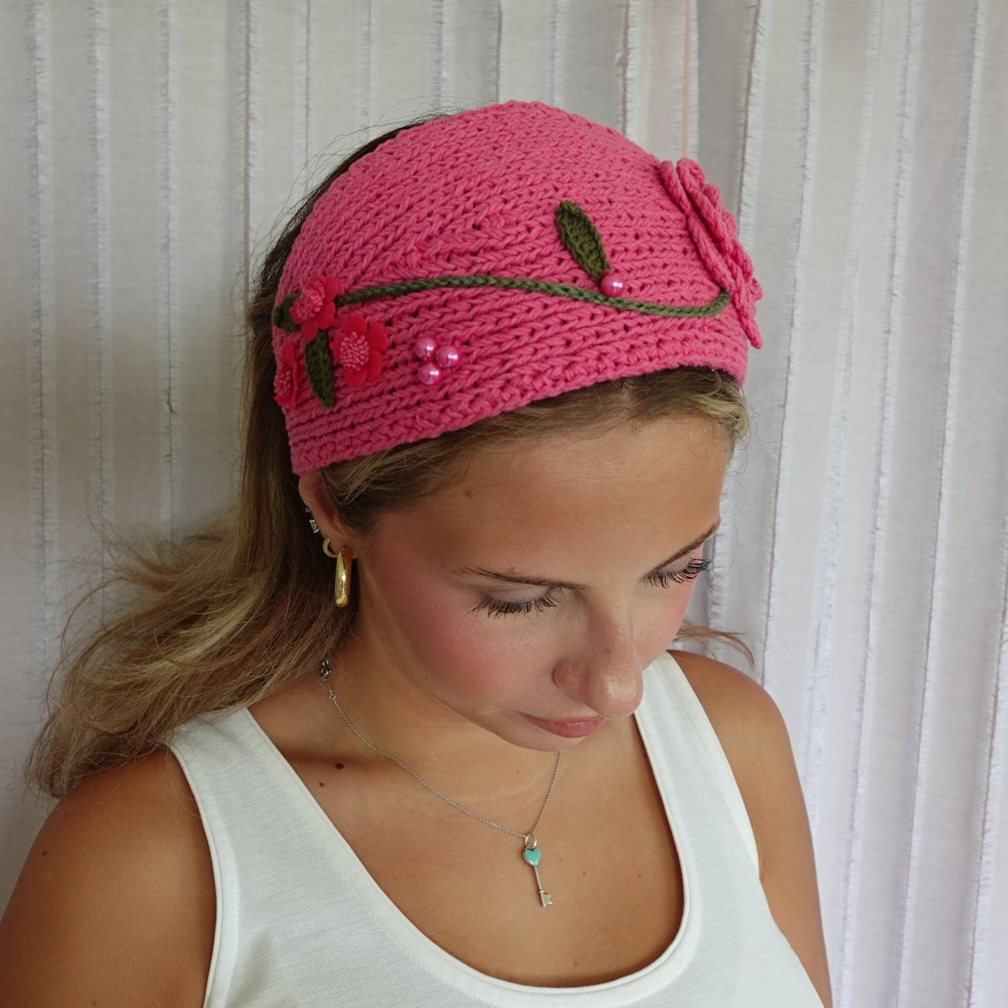 Pink Crochet Floral Headband