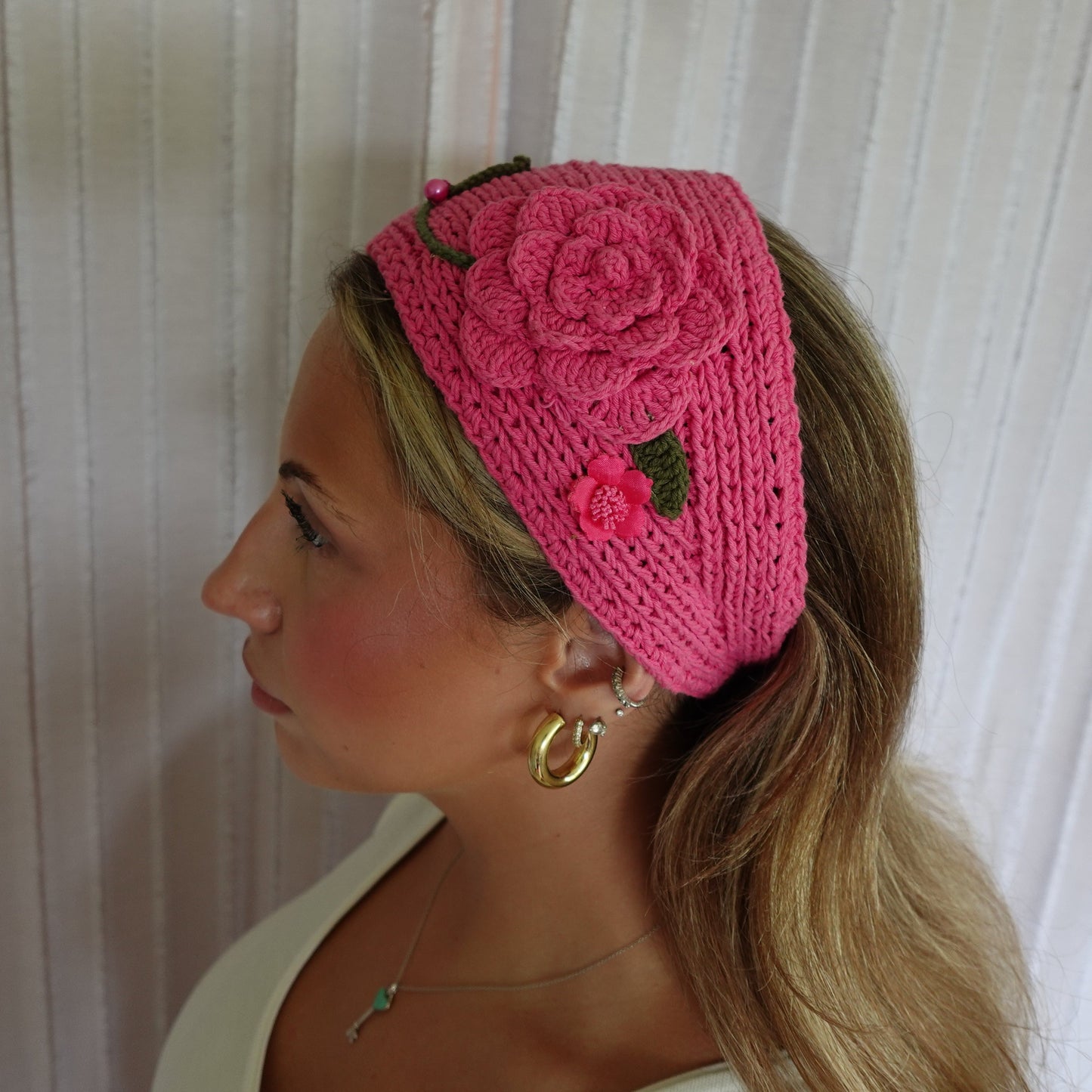 Pink Crochet Floral Headband