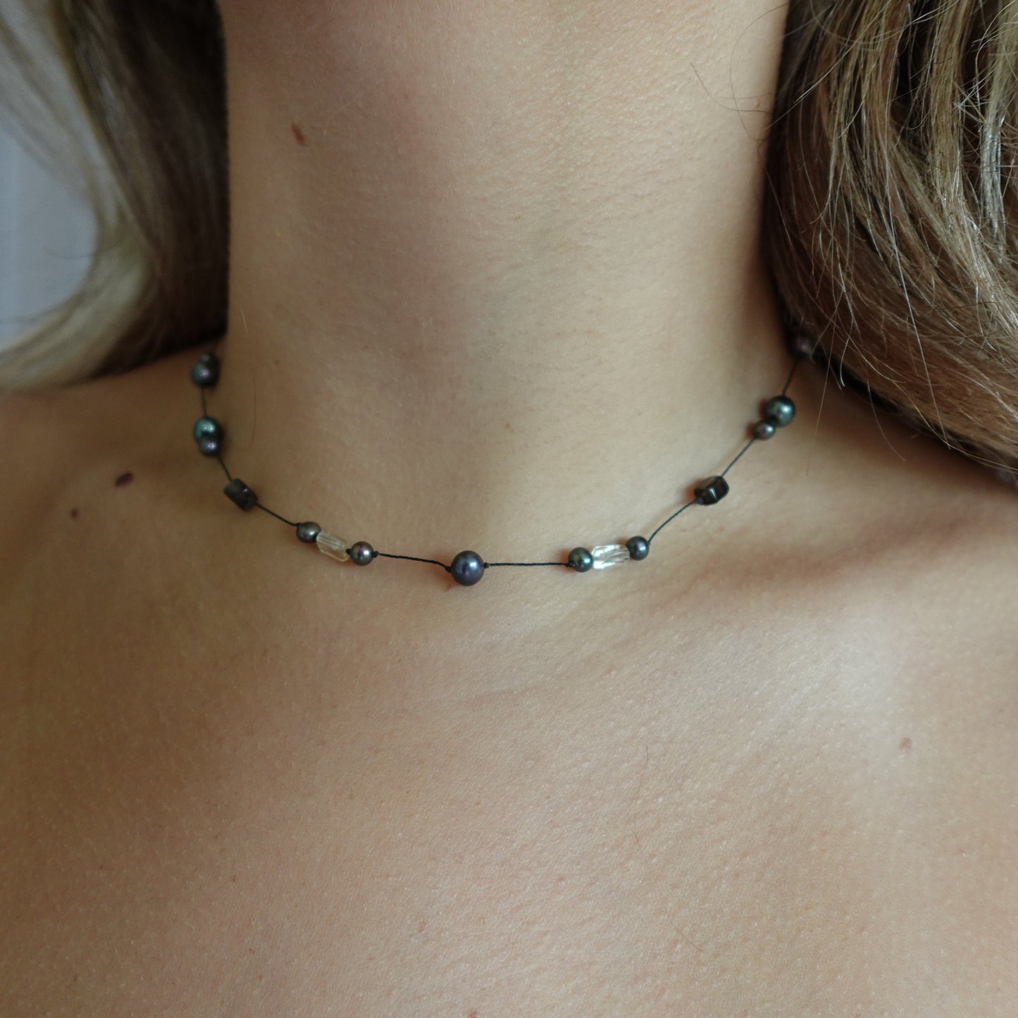 Geometric Black Pearl Choker