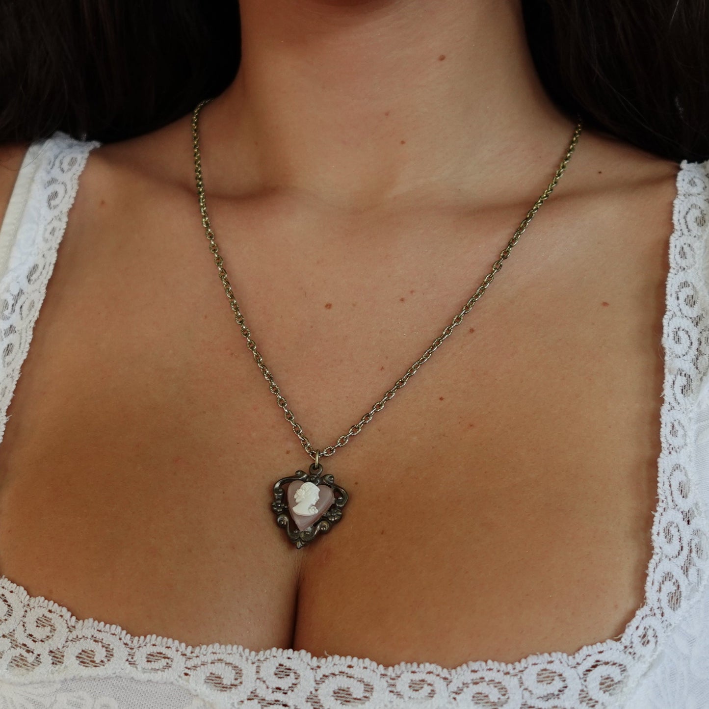 Vintage Monet Cameo Heart Necklace