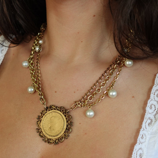 Queen Elizabeth II Gold Tone Coin Necklace