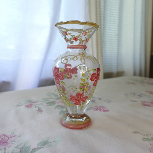 Y2K Floral Painted Glass Vase