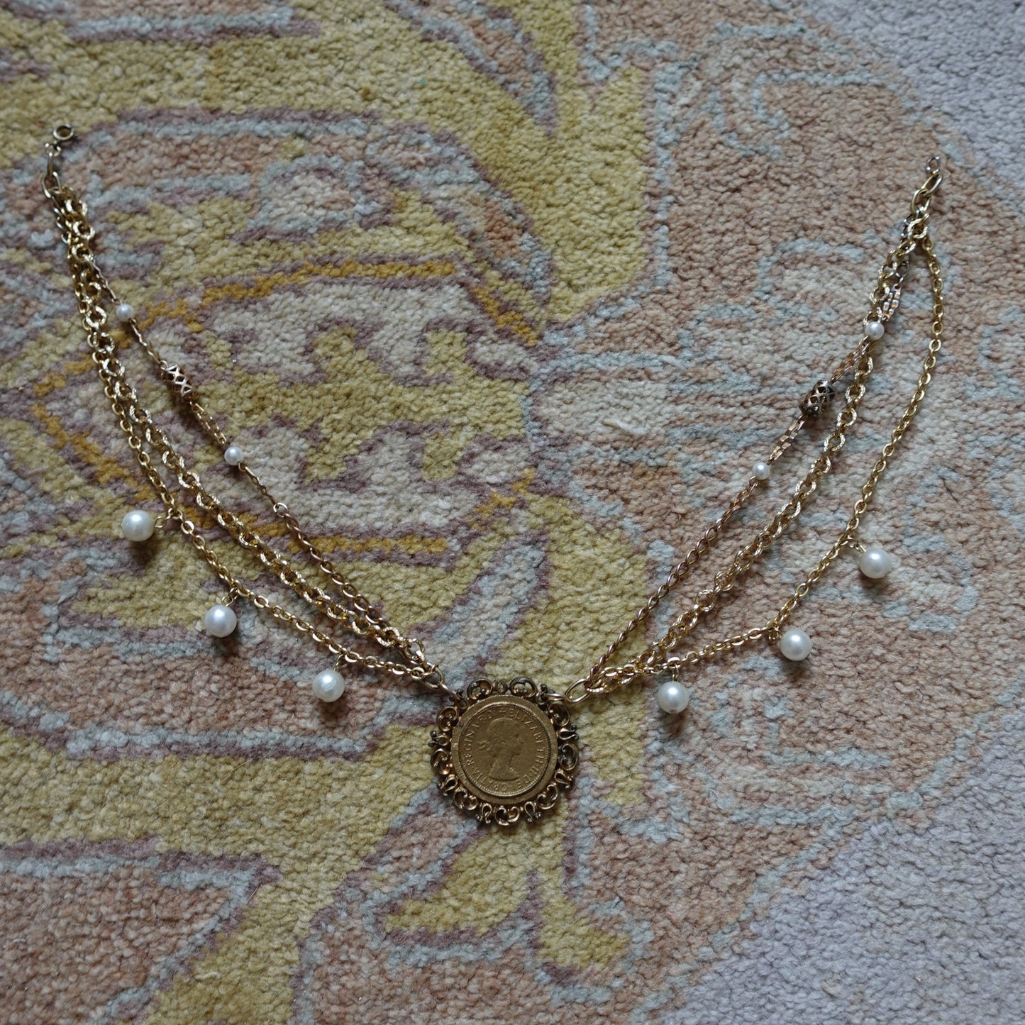 Queen Elizabeth II Gold Tone Coin Necklace