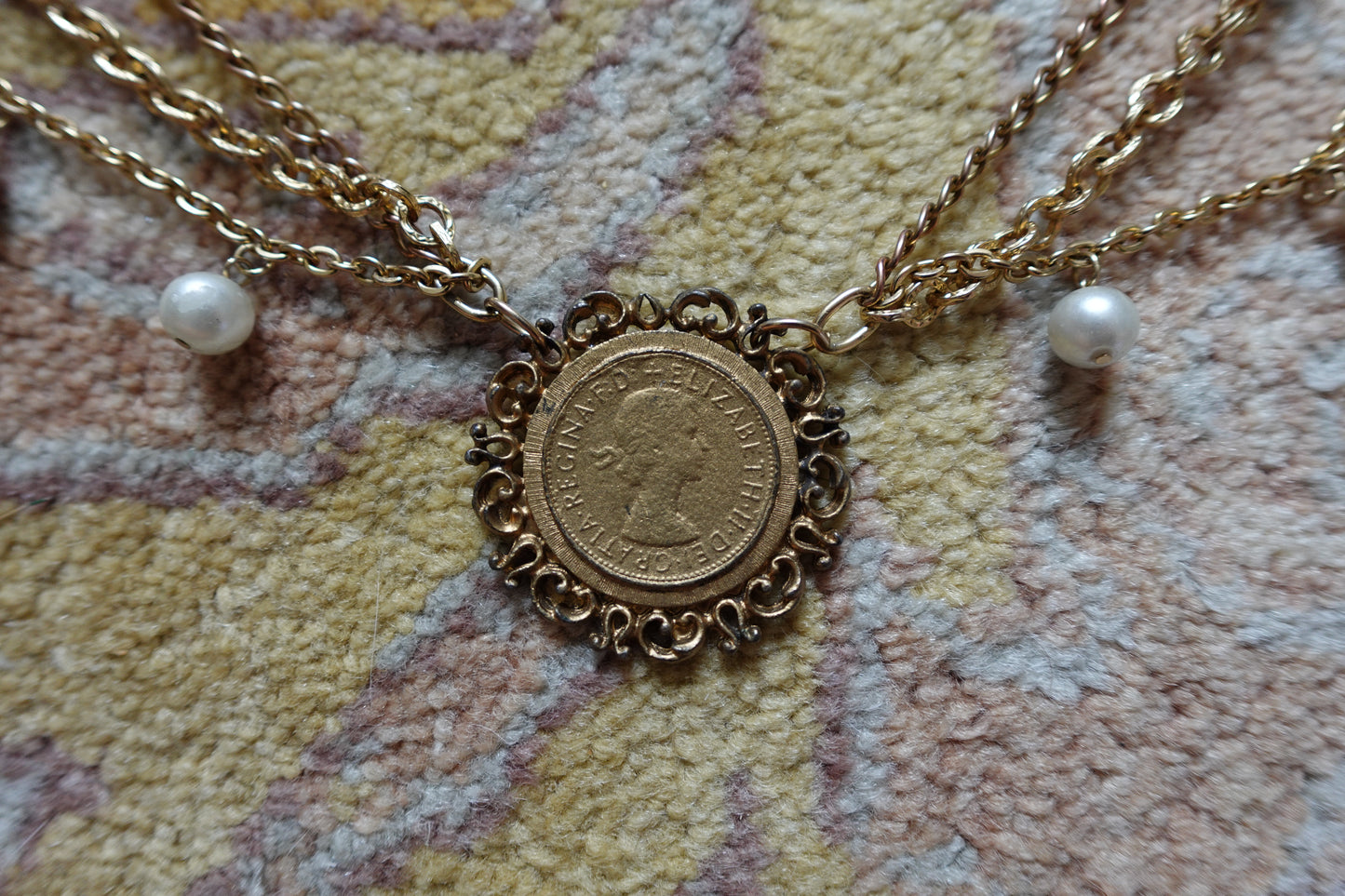 Queen Elizabeth II Gold Tone Coin Necklace