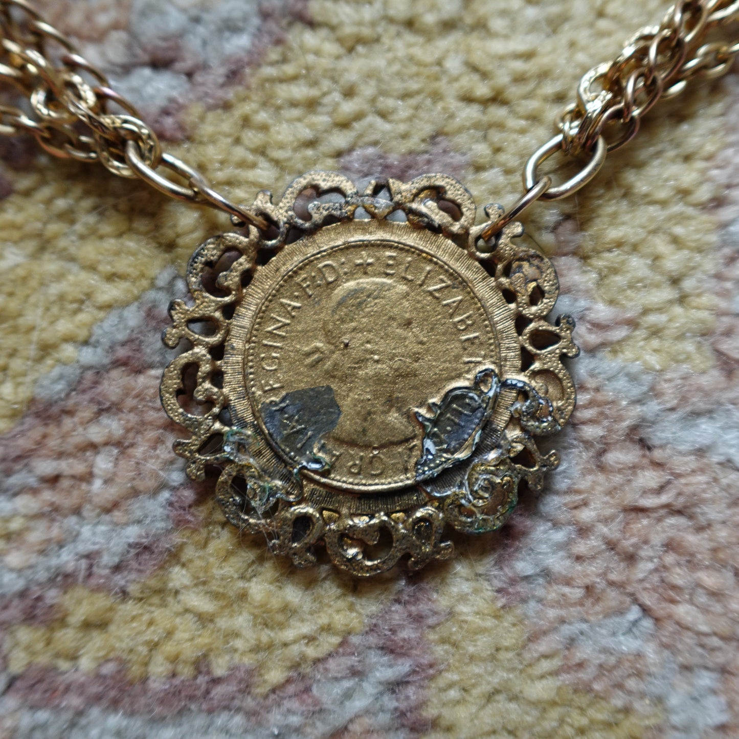 Queen Elizabeth II Gold Tone Coin Necklace