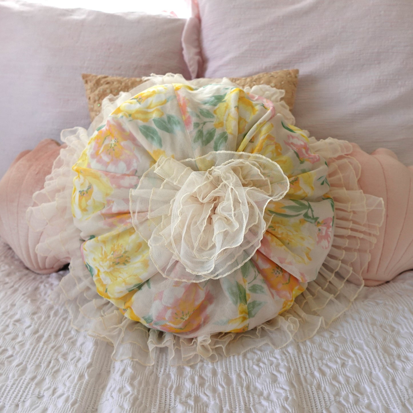 Tashtastic Large Floral Decorative Round Pillow