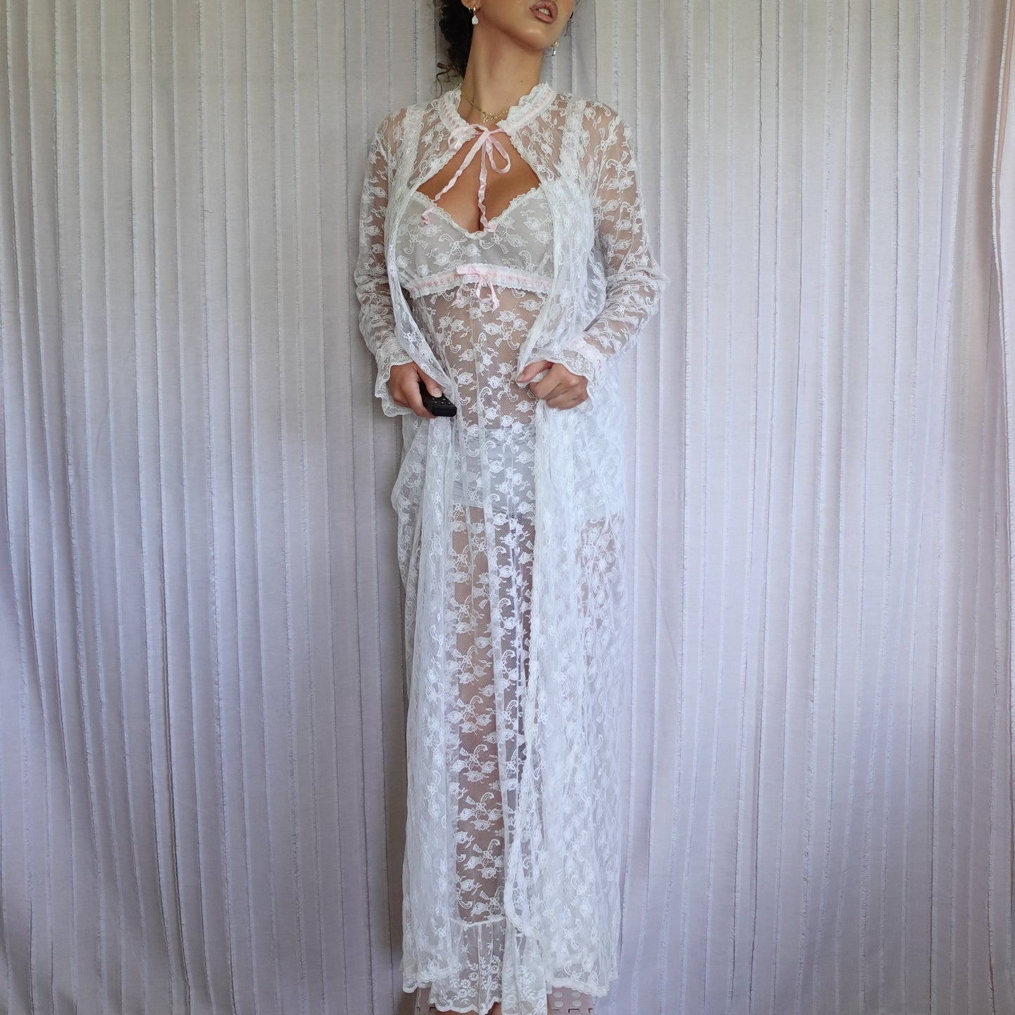 Vintage Wedding Night Full Lace Maxi Dress & Robe