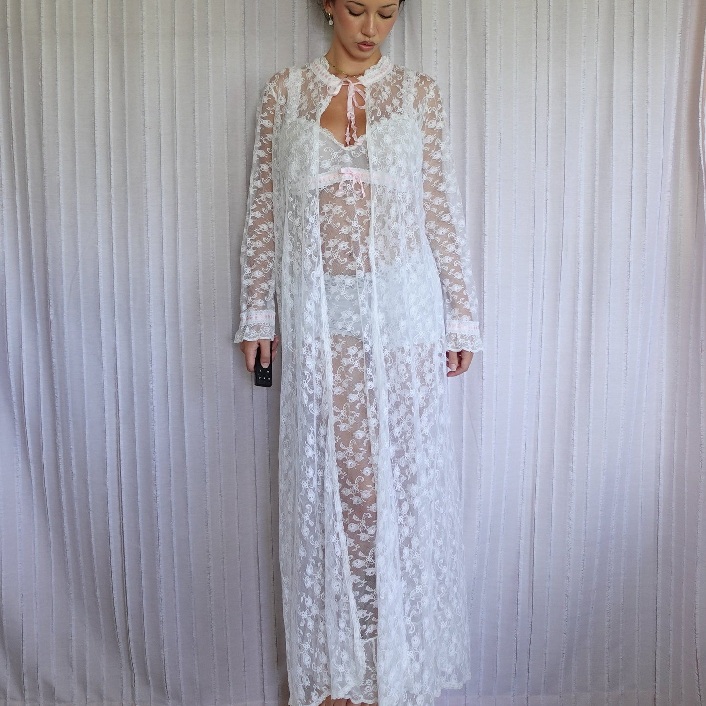 Vintage Wedding Night Full Lace Maxi Dress & Robe