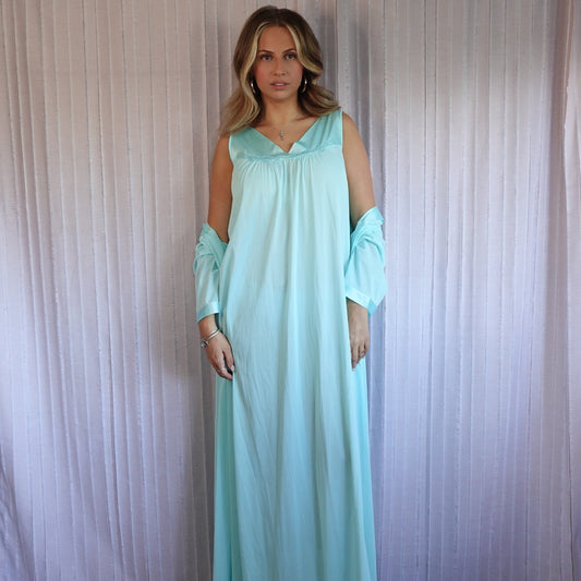 Deadstock Vintage Turquoise Maxi Dress & Robe